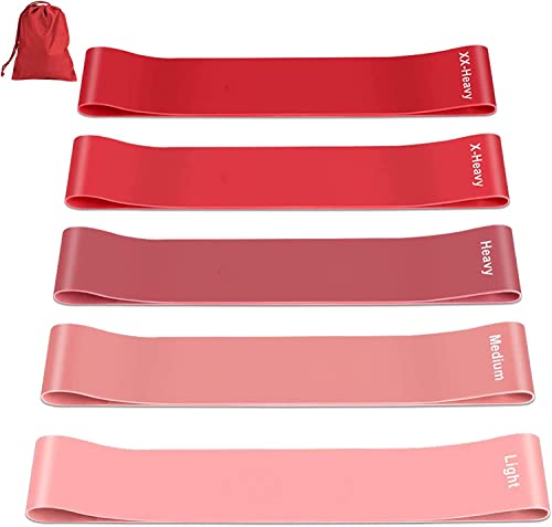 Bandas Elasticas Musculacion, Set de 5 Bandas de Resistencia Agradable a la Piel, Cintas Gomas Elasticas Musculacion para Glúteos, Piernas, Brazos, Yoga, Pilates, Crossfit (con Bolsa Almacenamiento)