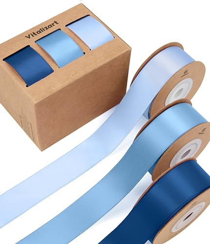 Vitalizart Navy & Dusty Blue Satin Ribbon 1" x 30 Yds for Gift Wrapping