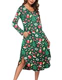 Ekouaer Womens Nightgown V Neck Nightshirts Long Sleeve Sleepwear with Pockets Xmas Green X-Large