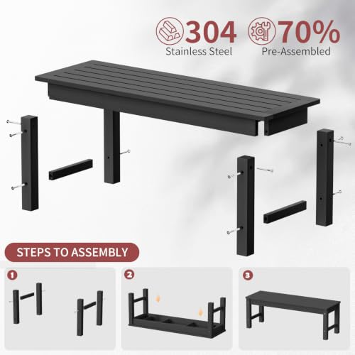 Image of Psilvam 47 inch Backless HDPE Outdoor Bench for 2-Person, Black