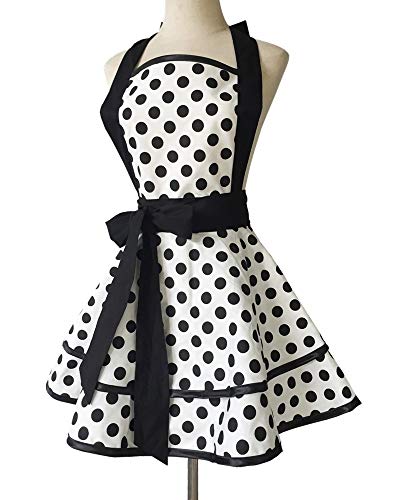 Hyzrz Lovely Handmade Cotton Retro Aprons For Women Girls Cake Kitchen Cook Apron For Mother's Gift (Black Dot) #TOP3
