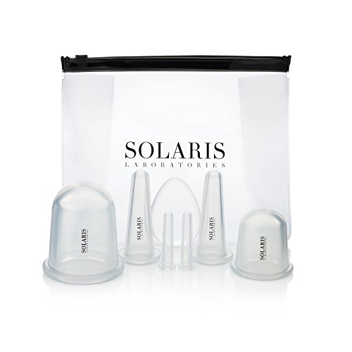 Cupping Therapy Set & Free Silicone Beauty Sponge - 2 Anti Cellulite Suction Cups & 4 Anti Aging Facial Cups Reduces Fine Lines & Wrinkles for Professional & Home use by Solaris NY