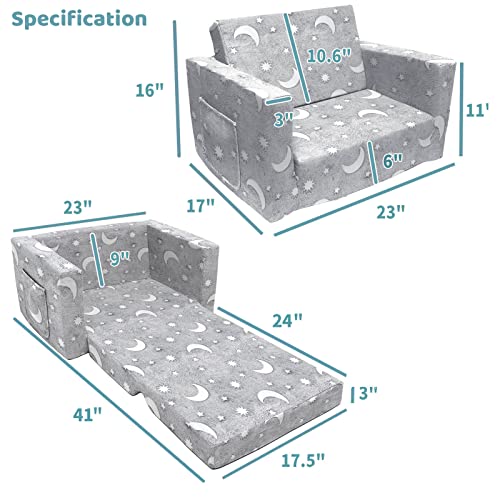 Truwelby Kids Sofa, Glow In The Dark Toddler Chairs Children's 2 In 1 Convertible Sofa To Lounger - Extra Soft Flip Open Chair & Sleeper, Kids Couch For Kids Girls Boys #TOP2