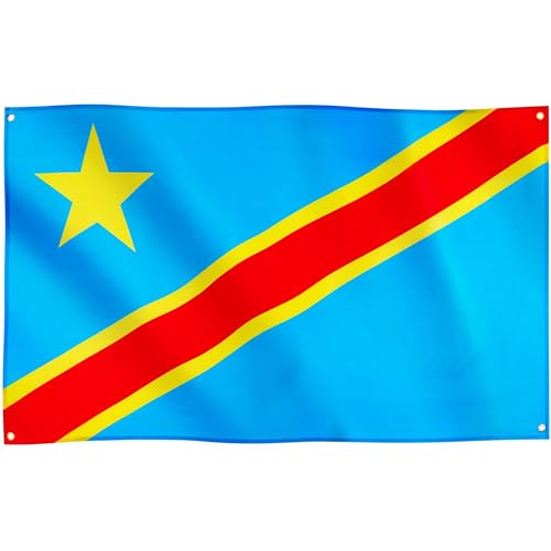 Runesol Drapeau de la République du Congo, 91x152cm, 3ft x 5ft, 4 Anneaux, Journée des héros, œillet dans chaque coin, République du Congo, Congo-Brazzaville, Drapeau Premium, Jour des martyrs