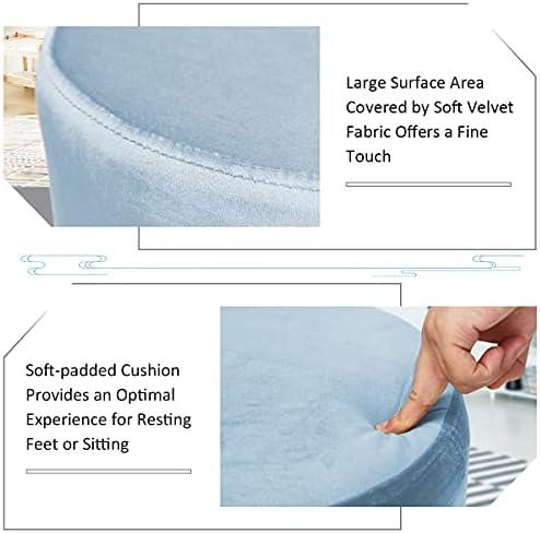 CASART Velvet Round Footstool, Metal Legs Vanity Pouffe Stool, Dressing Table Stools Ottoman for Bedroom Living Room (Blue)