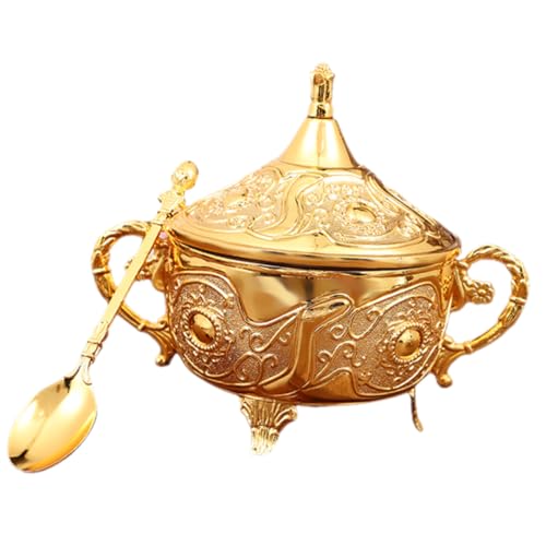 FUNOMOCYA Golden Spice Box with Lid European Style Kitchen Condiment Container Elegant Design for Sugar Salt Pepper and Seasoning Storage and Dust Kitchen Accessory