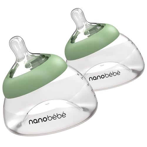 Image of Nanobebe Breastmilk Bottle, Breastfeeding Newborn Breast Like, Anti Colic, Perfect Latch, Preserves Breast Milk nutrients, Twin-Pack Sage