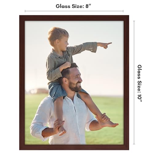 Americanflat 8x10 Picture Frame with Shatter-Resistant Glass - Streamline Collection - Thin Border Picture Frame for Tabletop and Wall Display - Hanging Hardware and Easel Stand Included - Mahogany