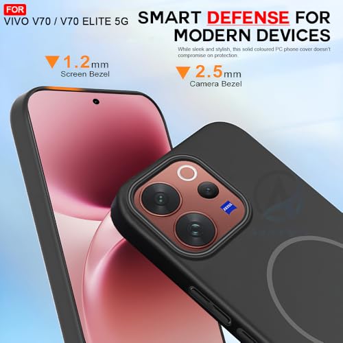 Image of AESTMO Shockproof Back Case Cover for Vivo V70 / V70 Elite 5G | Slim Hard Shell | Hard Back Cover for Vivo V70 / V70 Elite 5G (Compatible with MagSafe Accessories, Black)