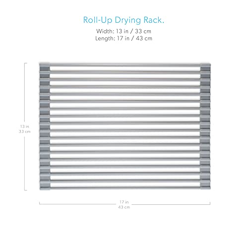 All-New DI ORO Roll Up Dish Drying Rack (17" x 13") - Kitchen Over The Sink Dish Drainer Sink Rack with Non-Slip Silicone - Dishwasher Safe, Easy to Clean and Store (Grey) - Thumbnail 5