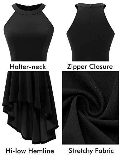 Dressystar Women Halter Summer Cocktail Dresses Sleeveless Hi-Lo Bridesmaid Dress Formal Party Dress For Wedding Guest Lm28 Black Xl #TOP5