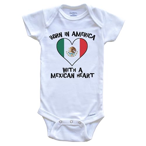 Born in America with A Mexican Heart One Piece Baby Bodysuit Mexico Flag Baby Bodysuit
