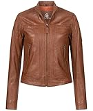 Rock Creek Damen Lederjacke Biker Jacke Echtleder Motorradjacke Leder Jacken Damenjacke Stehkragen Winterjacke Übergangsjacke D-486 Hellbraun XL