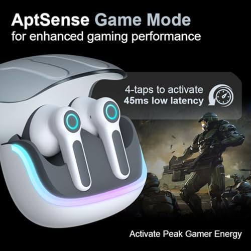 Image of iFAST IF-401 True Wireless Stereo Gaming Earbuds, Quad Mic ENC for Clear Calls, Bluetooth 5.4, Low Latency, RGB LED, Type-C Fast Charge, 7H /60H Playtime, IPX5, White Grey