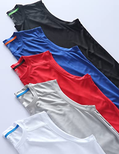 Liberty Imports Pack Of 5 Men's Stretch Cool Dry Muscle Tank Tops Athletic Crewneck Sleeveless Workout Shirts (White/Red/Blue/Gray/Black, Xx-Large) #TOP1