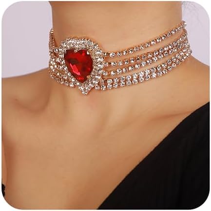Fashion Prom Shinny Full Rhinestones Love Choker Necklace Dainty Layered Sexy Body Chain Choker Necklace Dainty Gold Silver Halloween Christmas Necklace Jewelry Gift for Women