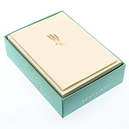 Image of Graphique Pink Champagne La Petite Presse Boxed Notecards - 10 Embellished Gold Foil Champagne Blank Cards with Matching Envelopes, 3.25 inch x 4.75 inch