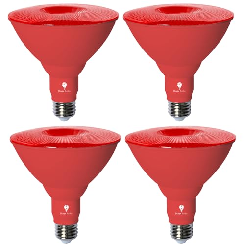 Bluex Bulbs Par38 LED Flood Light Bulb - 18W (120Watt Equivalent) - Dimmable - E26 Base - LED Lights Party Decoration Porch Home Lighting Holiday Lighting Flood Lights (Red 4 Pack)