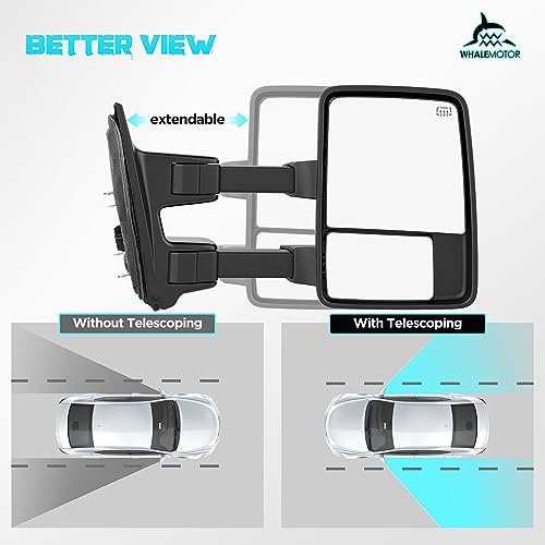 Image of Smoked Power Heated Tow Mirrors Compatible with Ford Super Duty(2003 2004 2005 2006 2007) and Excursion(2001-2005), Extended Trailer Towing Side Mirrors w /Turn Signal for F250 F350 F450 F550
