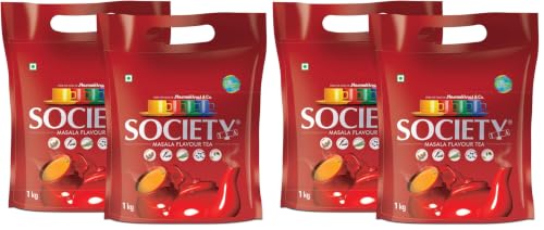 Image of Society Masala Chai - Five-Spice Indian Masala Tea, Real Cardamom Ginger Clove Black Pepper Lemongrass Blended Into Assam CTC, Hasmukhrai & Co. Since 1924 | 1 kg Pouch | No Flavouring (Pack of 2)