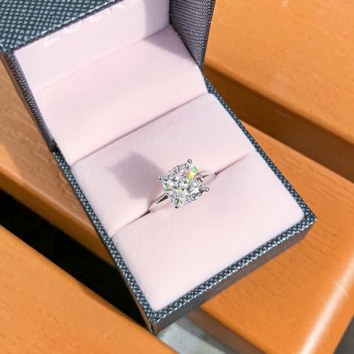 3.5 Carat Moissanite Diamond Ring, Square Cut Promise Ring, Engagement Rings for Women, Wedding Band, White Gold Plated Sterling Silver 3.5ct D Color VVS1, Anniversary Jewelry3