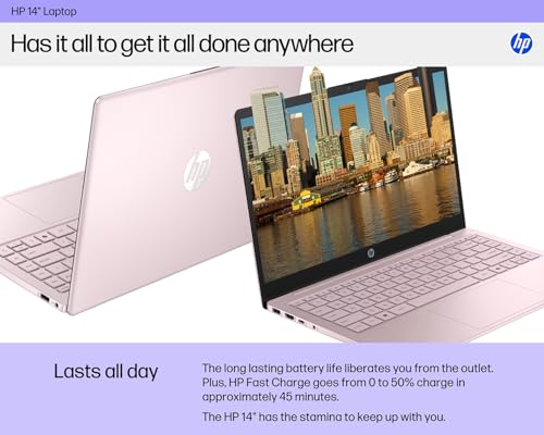 Image of HP Essential Laptop Computer for Student Daily Study, Microsoft Office 365, Intel N150, 4GB RAM, 128GB Storage, Long Battery Life & Fast Charging, Windows 11 Home, Tranquil Pink