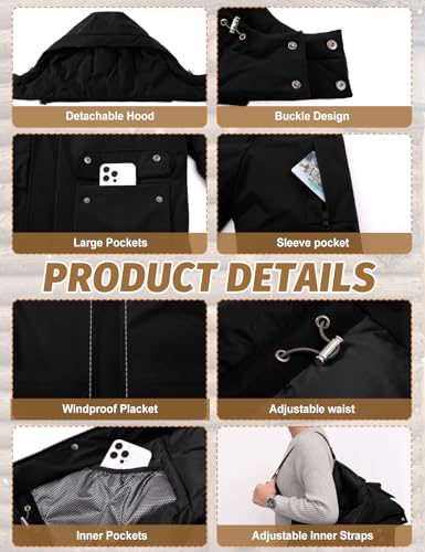 HEEKPEK Mens Winter Coats Long Parka Puffer Jackets Water Repellent Windbreaker Insulated Thicken Puffy Jacket with Hood (Black,XX-Large)