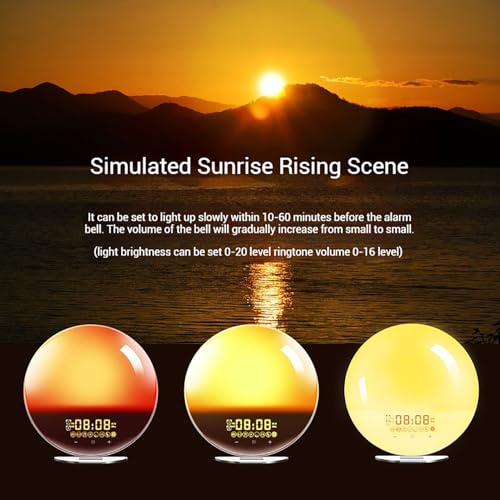 Reloj despertador Sunrise con sonidos de sueño, luz de despertador regulable para niños y adultos, lámpara de luz nocturna con 8 sonidos naturales