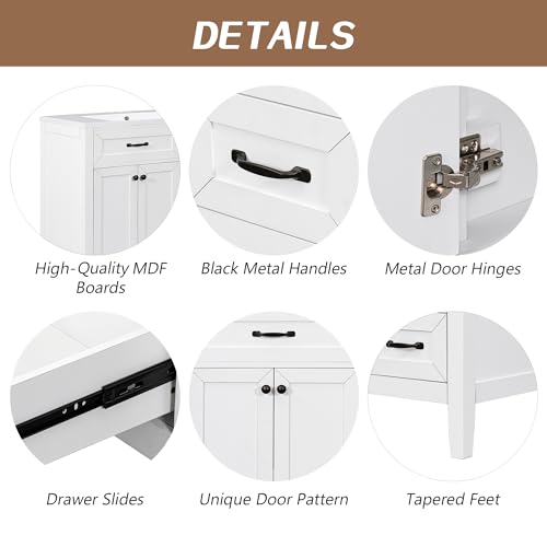 Image of Favfurish 36 inch Bathroom Vanity with Ceramic Sink,Undermount Single Basin Bath Vanity Set w /2 Soft-Close Doors and 3 Drawers,Modern Freestanding Storage Cabinet,Solid Wood Frame,White