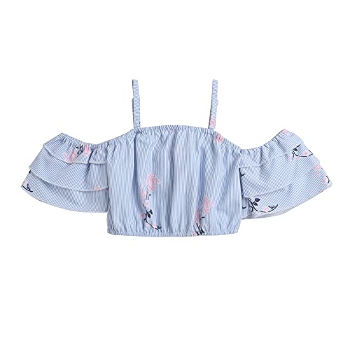 Image of Hopscotch Girls Cotton Stripe Print Blouse And Shorts Set In Multi Color