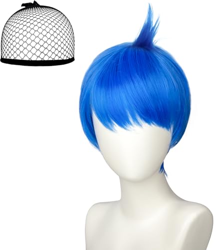 EVAFESNS Womens Short Straight Blue WigVibrant Elf cut for Adults Halloween Costume Emotion Anime Cosplay