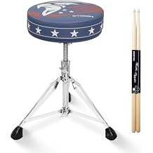 STRICH Drum Throne, Height Adjustable Padded Seat Drum Stool, Heavy Duty Swivel Drum Chair, Modern Elegant Edgy Graphic,Double Braced Padded Stool with 5A Drumsticks, SDB-20P, Blue