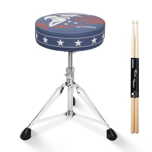 STRICH Drum Throne, Height Adjustable Padded Seat Drum Stool, Heavy Duty Swivel Drum Chair, Modern Elegant Edgy Graphic,Double Braced Padded Stool with 5A Drumsticks, SDB-20P, Blue