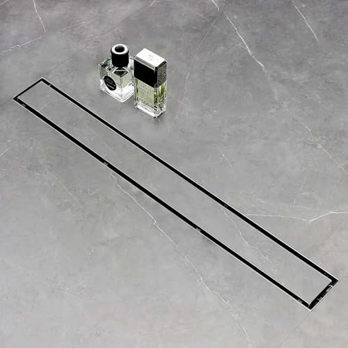 SaniteModar Linear Shower Drain 48 inch with Tiled Stealth and 304 Stainless Steel Brushed Polished 2 in 1 Panels.Tile Insert Shower Drain Equipped Adjustable Feet,Hair Filters
