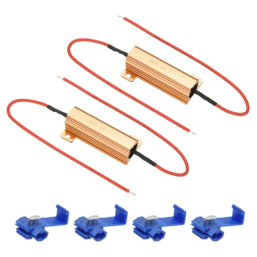 PATIKIL 50W 4 Ohm Aluminum Shell Resistor, 2Pcs Aluminum Housing Resistor with Clips Housed Case Wirewound Resistors Screw Tap Power Resistor, Golden