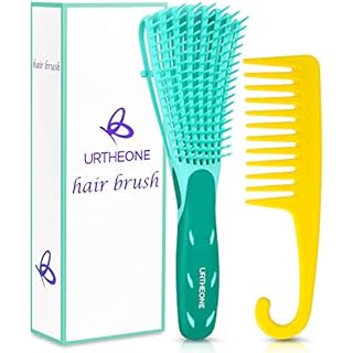 Detangling Hair Brush,Hair Detangler Brush and Wide Tooth Comb Set for Black Natural Curly Wet Dry Thick Straight Long Hair, Afro American Type 3a-4c, Comfortable Grip,Easy to Clean, Durable
