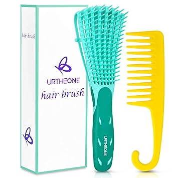 Detangling Hair Brush,Hair Detangler Brush and Wide Tooth Comb Set for Black Natural Curly Wet Dry Thick Straight Long Hair, Afro American Type 3a-4c, Comfortable Grip,Easy to Clean, Durable