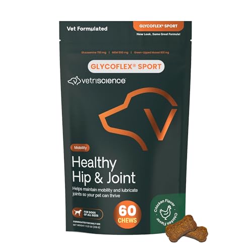 VetriScience GlycoFlex Sport Hip and Joint Supplement for Dogs - Joint Support Chews with Green-Lipped Mussel, DMG, and Glucosamine for Dogs, Chicken Liver Flavor