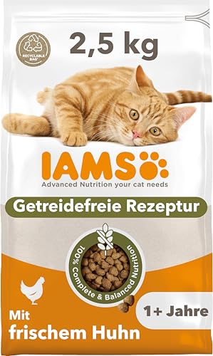 IAMS Katzenfutter trocken getreidefrei mit Huhn - Trockenfutter ohne Getreide für Katzen ab 1 Jahr, 2,5 kg