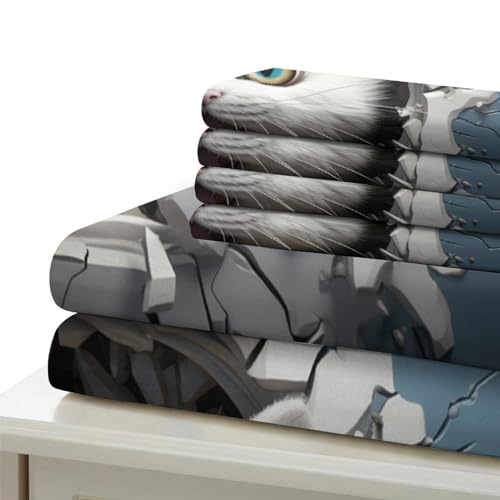Housse de couette chat 3D anti-plis avec fermeture éclair pour lit simple - 7