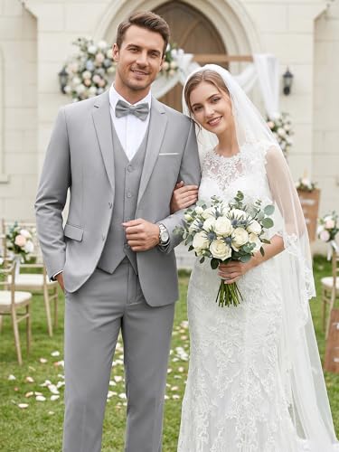 Image of WEEN CHARM Men's 3-Piece Slim Fit Suit Set-2-Button Blazer,Vest & Pants-Formal Wedding,Prom,Party & Business Tuxedo