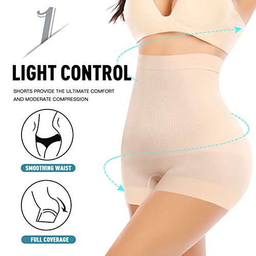 Image of Werena Seamless Slip Shorts for Women Under Dress Shaping Boyshorts Panties Tummy Control Shapewear (#304 Shaping Black+beige Shorts, XX-Large)