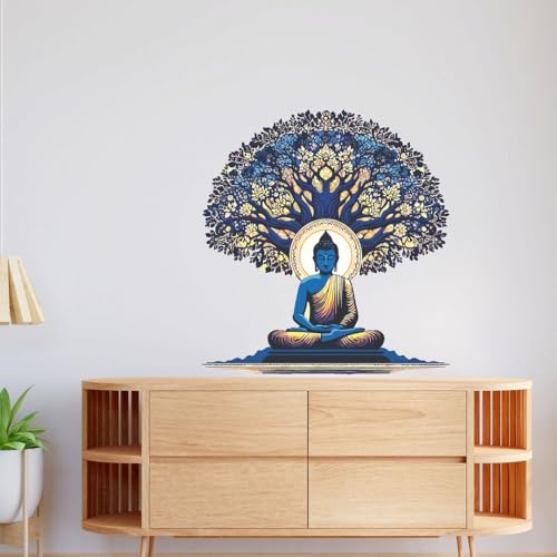 Image of CVANU Meditation Buddha Spiritual Wall Sticker | Self-Adhesive Vinyl Decal for Living Room, Yoga Room & Pooja Room | Peaceful Meditation Art | Wall Decoration Item | 22x23.5 Inch