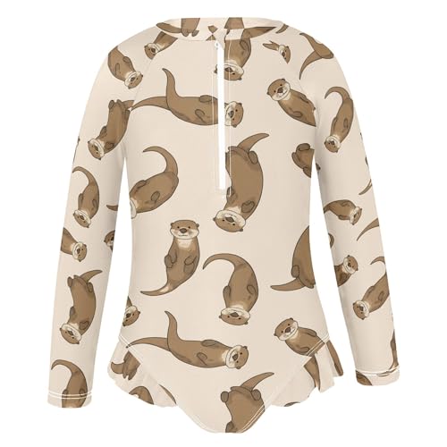 Cute Otter Girls Long Sleeve Rashguard Swimsuit UV Protection One-Piece Swimwear Bathing Suit B04046392