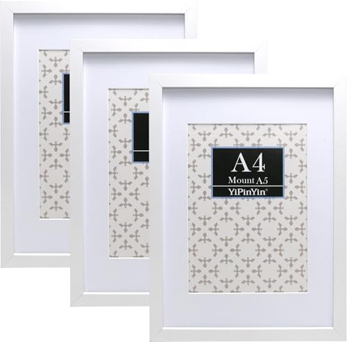 Juego de 3 marcos de fotos A4 blancos, con soporte sin ácido para A5 con ventana acrílica de alta calidad, para exhibición de mesa o montaje en pared, una opción ideal para decoración de Navidad