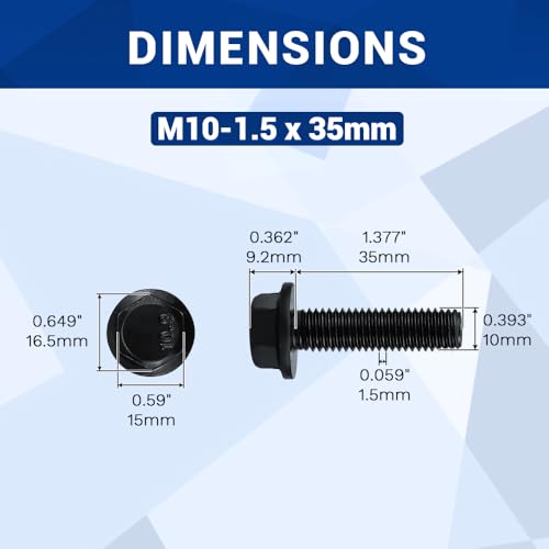 Image of 10-Sets M10-1.5 x 35mm Grade 10.9 Flange Hex Bolts + Flange Nut + Flat Washer + Lock Washer Combo Pack, Black Oxide, for Automotive & Machinery
