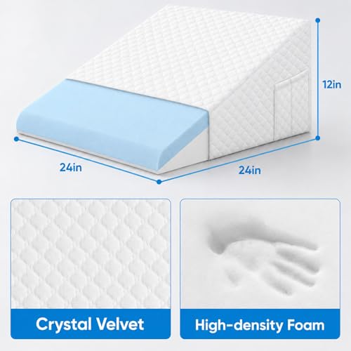 Image of OAISZ Wedge Pillow, 12 Inch Bed Wedge Pillow for Headboard, Pillow Wedge for Acid Reflux Relief, After Surgery, Sleeping, Back Pain Relief, Memory Foam Top, PureWhite