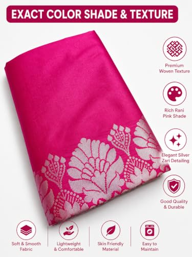 Image of Women's Glory Womens Satin Saree with Silver Woven Border | Elegant Plain Glossy Silk Saree for Party, Wedding, Reception & Festive Style with Unstitched Blouse Piece