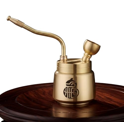Premium Solid Brass Water Pipe - Heavy-Duty Metal Smoking Pipe with Built-in Water Filtration Tank Fully Detachable for Easy Clean Vintage Hand-Carved Design Durable Tobacco Pipe - Unique Gift for Men