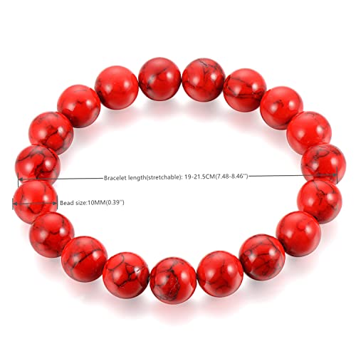 Red and/or Turquoise Beaded Bracelet, Turquoise Stones Stretch Bracelet for Men and Women3